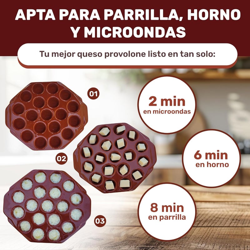 DEARKAN Provolone Cheese Melting Dish – Ceramic Pan, 19 Cavities – Grill, Oven, Microwave – Perfect for Melted Cheese, Escargot, BBQ, Barbecue, Provoletera, Provoleta, Provolonera - Image 3